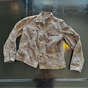 Chaps Large Snakeskin Animal Print Brown Jacket Gold Hardware Grandma chic